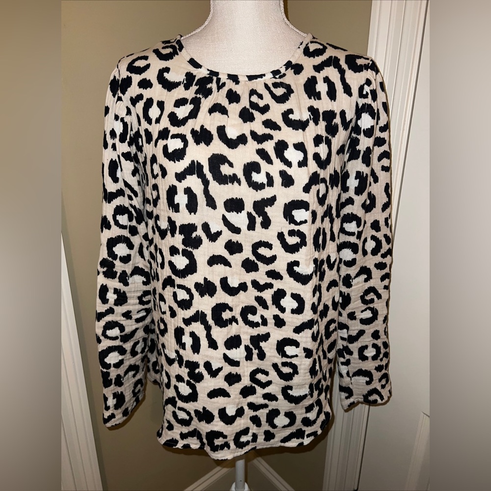 Michelle McDowell Womens Shirt Top Size L Boutique Leopard Cheetah Print